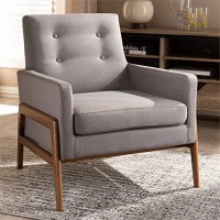 Baxton Studio Perris Upholstered Lounge Chair In Grey And Walnut