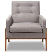 Baxton Studio Perris Upholstered Lounge Chair In Grey And Walnut