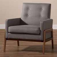 Baxton Studio Perris Upholstered Lounge Chair In Grey And Walnut