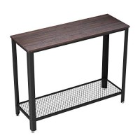 Vasagle Console Table, 2-Tier Entryway Table With Mesh Shelf, Narrow Sofa Table, Steel Frame, Adjustable Feet, For Hallway, Living Room, Industrial Style, Rustic Dark Brown And Black Ulnt80Bf