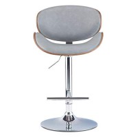 Simplihome Marana Mid Century Modern Bentwood Adjustable Height Gas Lift Bar Stool In Stone Grey Faux Leather, Curved, Swivel, Gas Lift Adjustable Height, Mid Century Modern Simple Assembly