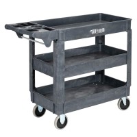 Tuffiom Plastic Service Utility Cart With Wheels, 550Lbs Capacity, Heavy Duty Tub Wdeep Shelves, Multipurpose Rolling 3-Tier Mobile Storage Organizer, For Warehouse Garage Industrial Cart