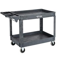 Tuffiom Plastic Service Utility Cart With Wheels, 550Lbs Capacity, Heavy Duty Tub Wdeep Shelves, Multipurpose Rolling Extra Large 2-Tier Mobile Storage Organizer, Warehouse Garage Industrial Cart