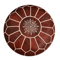 Moroccan Leather Pouf - Handmade Leather Pouffe - Luxury Pouf - Ottoman Footstool Hassock - 100% Real Natural Goat Leather - Unstuffed (Dark Brown)