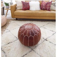 Moroccan Leather Pouf - Handmade Leather Pouffe - Luxury Pouf - Ottoman Footstool Hassock - 100% Real Natural Goat Leather - Unstuffed (Dark Brown)