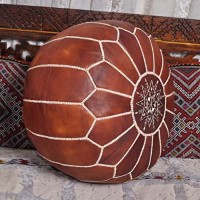 Moroccan Leather Pouf - Handmade Leather Pouffe - Luxury Pouf - Ottoman Footstool Hassock - 100% Real Natural Goat Leather - Unstuffed (Dark Brown)