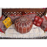 Moroccan Leather Pouf - Handmade Leather Pouffe - Luxury Pouf - Ottoman Footstool Hassock - 100% Real Natural Goat Leather - Unstuffed (Dark Brown)