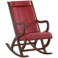 Acme Triton Faux Leather Upholstered Rocking Chair In Burgundy And Walnut