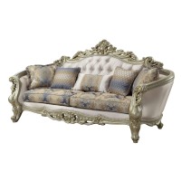 Acme Furniture Gorsedd Sofa With 5 Pillows Cream Fabric And Antique White