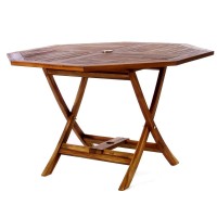 All Things Cedar Tt5P-O-R Teak Octagon Table & Folding Chair Set With Cushions, Red