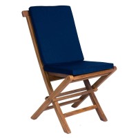 All Things Cedar Te90-22-B Teak Extension Patio Table & Folding Chair Set With Cushions, 0, Blue