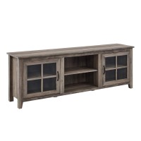 Walker Edison Portsmouth Classic 2 Glass Door Tv Stand For Tvs Up To 80 Inches, 70 Inch, Grey Wash