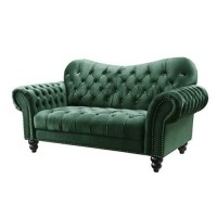 Homeroots Velvet, Foam, Wood 76 X 37 X 39 Green Velvet Loveseat