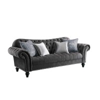 Homeroots Fabric, Wood, Foam 96 X 37 X 37 Dark Gray Velvet Sofa W4 Pillows