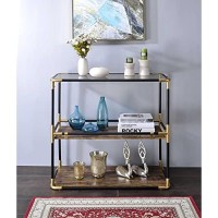 Homeroots Black, Gold And Clear Gla Metal, Glass, Mdf, Paper 44 X 16 X 28 Black Solid Wood Leg Console Table
