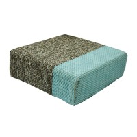 Ira - Handmade Wool Braided Square Pouf | Natural/Pastel Turquoise | 90X90X30Cm
