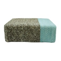 Ira - Handmade Wool Braided Square Pouf | Natural/Pastel Turquoise | 90X90X30Cm