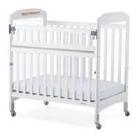 Foundations Serenity Safereach Crib With Adjustable Mattress Board, Compact Wooden Baby Crib With Commercial Grade Casters, Clear End Panels For Child Visibility, Includes 3? Foam Mattress (White)