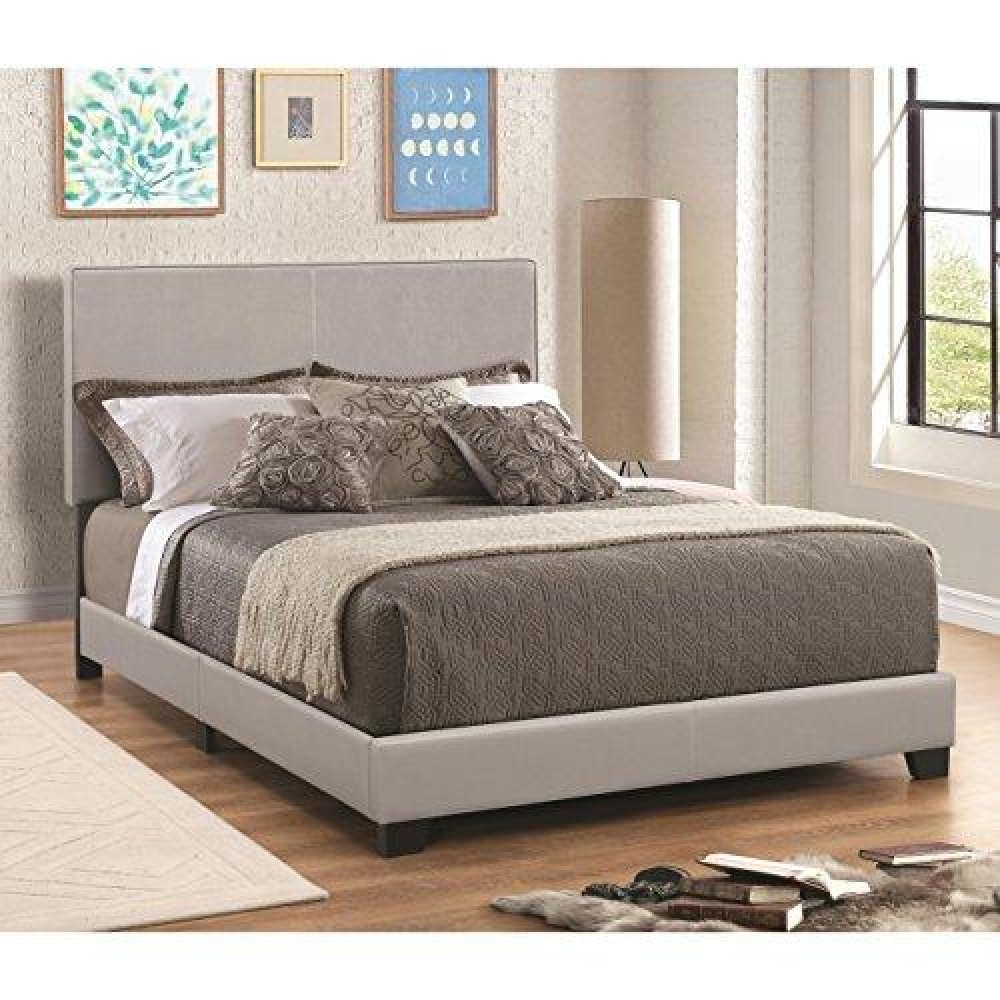 Benjara Benzara Leather Upholstered Full Size Platform Bed, Gray