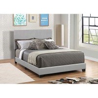 Benjara Benzara Leather Upholstered Queen Size Platform Bed, Gray