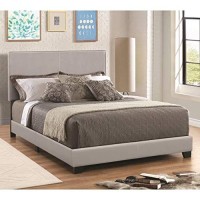 Benjara Benzara Leather Upholstered Twin Size Platform Bed, Gray,