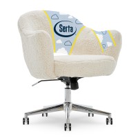 Serta Valetta Office Desk Memory Foam Padding, Midcentury Modern Style, Chrome-Finished Stainless-Steel Base, Home Chair, Cream Fuzzy Faux Fur