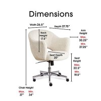 Serta Valetta Office Desk Memory Foam Padding, Midcentury Modern Style, Chrome-Finished Stainless-Steel Base, Home Chair, Cream Fuzzy Faux Fur