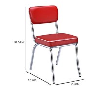 Benjara Benzara Leather Upholstered Metallic Retro Dining Side Chair, Set Of Two, Red