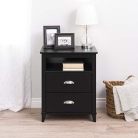 Prepac Yaletown Traditional 2-Drawer Tall Nightstand Side Table, Bedside Table With 2 Drawers And Open Shelf 16 D X 23 W X 28 H, Black, Bdnh-1202-1