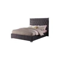 Best Master Furniture Natasha Velvet Platform Bed, Cal King, Dark Grey