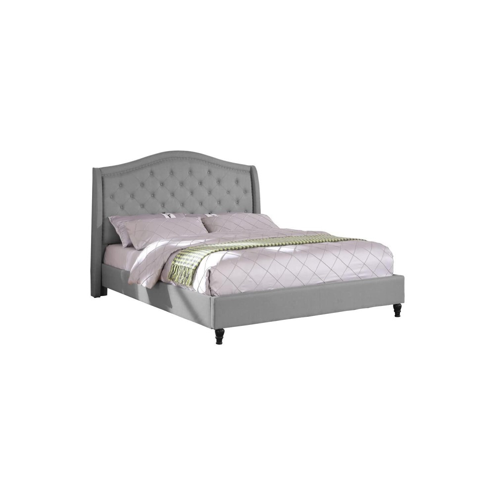 Best Master Furniture Sophie Upholstered Tufted Platform Bed, Queen Grey