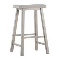Inspire Q Salvador Ii Saddle Seat 29-Inch Bar Ight Backless Stools (Set Of 2) By Classic Antique White Antique, Wood Finish