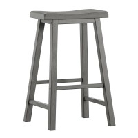 Inspire Q Salvador Ii Saddle Seat 29-Inch Bar Ight Backless Stools (Set Of 2) By Classic Grey Antique, Wood Finish
