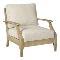 Signature Design By Ashley Clare View Outdoor Eucalyptus Wood Single Cushioned Lounge Chair, Beige