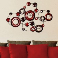 Homeroots Red Metallic Circles Wall Decor
