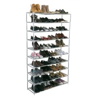Simplify 10 Tier 50 Pair Freestanding Shoe Rack Holds Up To 100 Individual Shoes Good For Sneakers, Boots, Loafers, Heels & Slippers Grey
