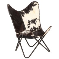 Vidaxl Butterfly Chair Black And White Genuine Goat Leather