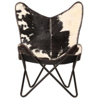 Vidaxl Butterfly Chair Black And White Genuine Goat Leather