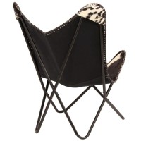 Vidaxl Butterfly Chair Black And White Genuine Goat Leather