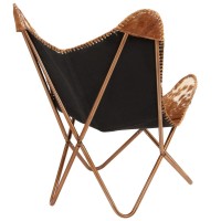 Vidaxl Butterfly Chair Brown And White Genuine Goat Leather