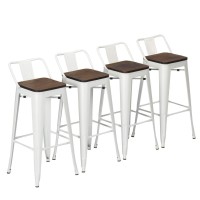 Yongchuang 30 Metal Bar Stools Set Of 4 Industrial Bar Height Stools With Back Bar Chairs (Wood Top Low Back, White)