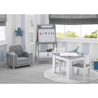 Delta Children Chelsea 5-Piece Kids Furniture Set Set Includes: Table & 2 Chairs, Easel, Upholstered Chair (Greywhite)
