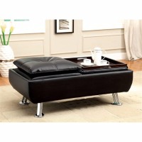 Benjara Benzara Leatherette Ottoman With Tray, Black