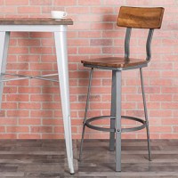 Flash Furniture Flint Series Rustic Walnut Restaurant Barstool With Wood Seat & Back And Gray Powder Coat Frame