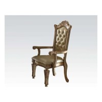 Acme Vendome Dining Side Chair In Bone Pu And Gold Patina (Set Of 2)