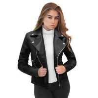 Olivia Miller Womens Faux Leather Zip Up Moto Biker Jk5208 Black L