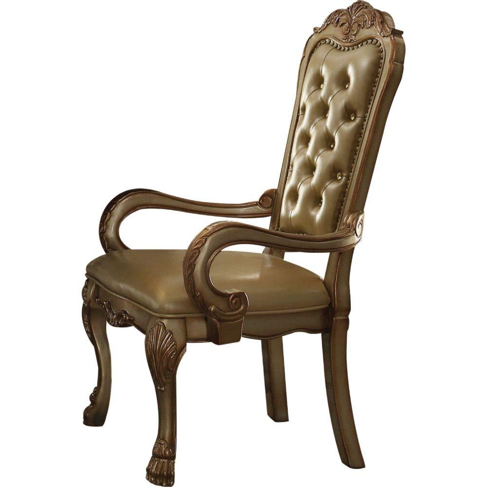 Acme Dining Chair, Bone Pu & Gold Patina