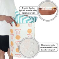 Boohit Cotton Fabric Storage Bin,Collapsible Laundry Basket-Waterproof Large Storage Baskets,Toy Organizer,Home Decor (Basketball)
