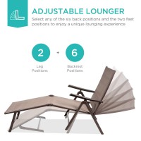 Best Choice Products Set Of 2 Outdoor Patio Chaise Lounge Chair Adjustable Reclining Folding Pool Lounger For Poolside, Deck, Backyard W/Steel Frame, 250Lb Weight Capacity - Brown