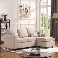 Honbay L Shaped Couch With Linen Fabric,Convertible, Reversible Sectional Sofa For Small Space, Dark Beige